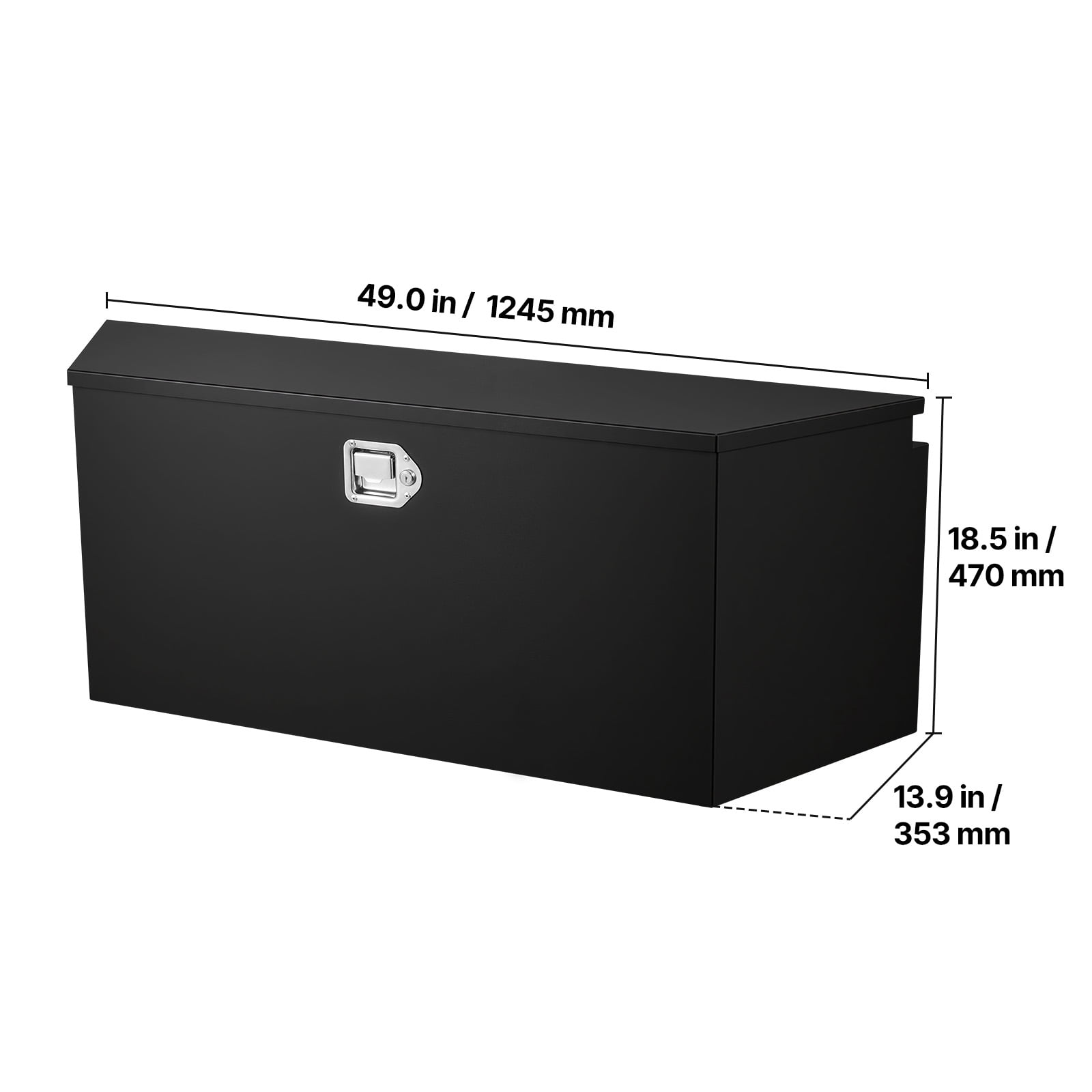 KFFKFF Steel Trailer Tongue Tool Box, 49" x 13.9" x 18.5" Storage Organizer with Lock and Keys, Durable Utility Chest for Truck Beds, RVs, SUVs, and Off-Road Vehicles, Black