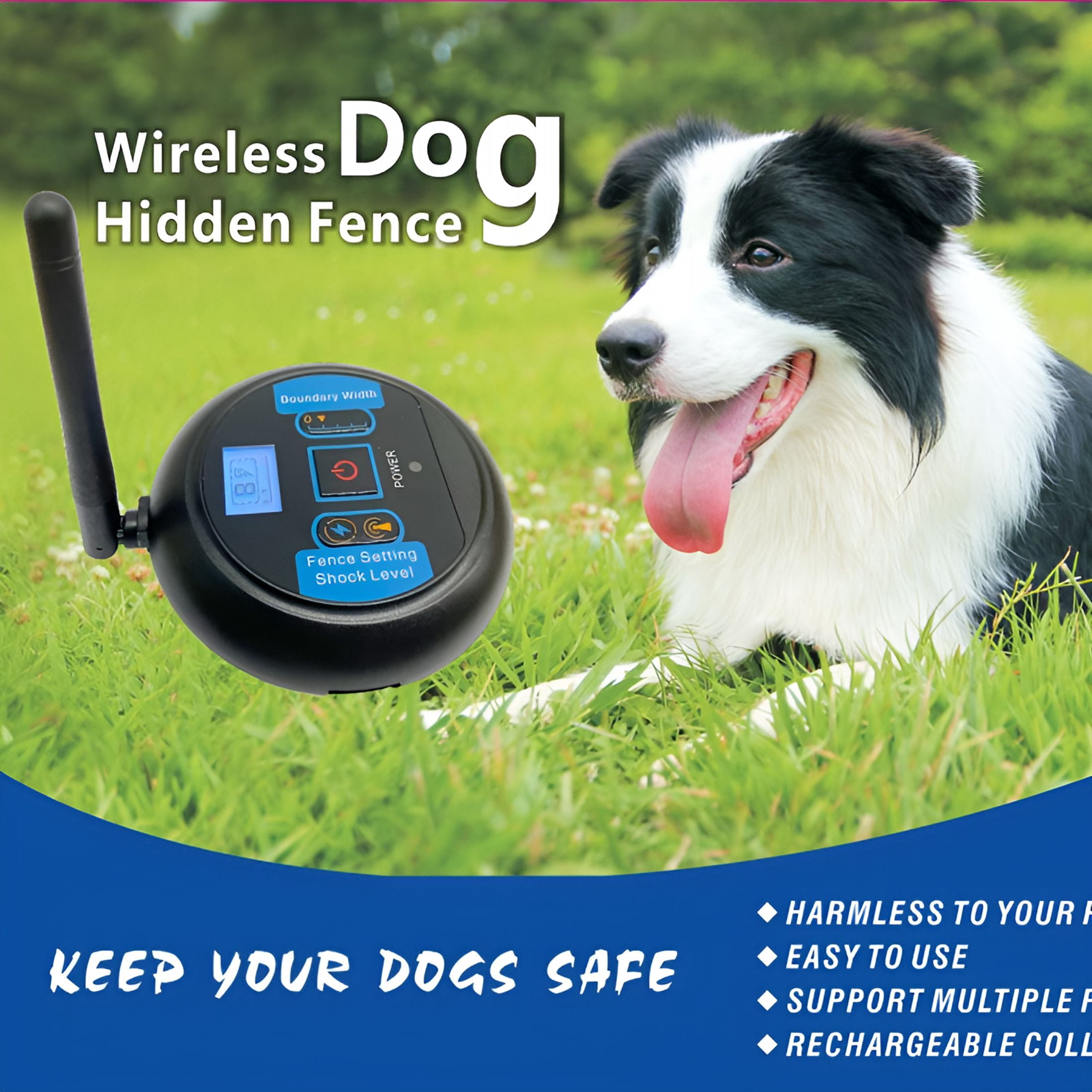 GJX Wireless Electric Dog Fence Pet Shock Boundary Containment System Electric Training Collar, Black - Small, Medium u0026 Large - Unisex