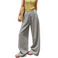 thumbnail image 2 of Flowy Pants for Women Linen Stripe Print Drawstring High Waist Wide Leg Pants Loose Summer Casual Palazzo Trousers, 2 of 6