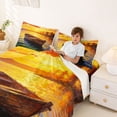 thumbnail image 3 of Feelyou Golden SunLake Wooden Boat Landscape Full Size Sheets for Men Women, Autumn Forest Mountain Wildlife Bed Sheets, 4 Pieces, 3 of 5