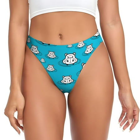 Kdxio Hippo In Water Head Pattern Seamless Thongs for Women No Show Thong V-waisted Stretch Breathable Sexy Panties Underwear-Medium
