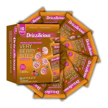 Drizzilicious Mini Rice Cakes Very Berry- Rice Crisps, Healthy Snack for Adults & Kids, Vegan, Non-GMO, Gluten Free, Allergen Free, Kosher, 90 Calories per Serving (10 Pack)