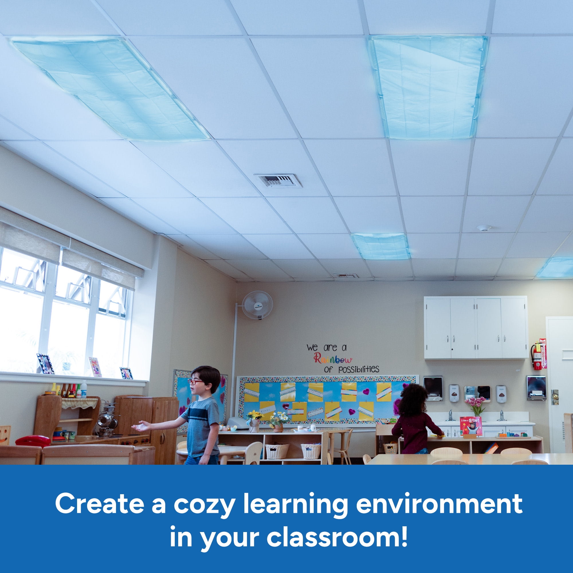 Educational Insights The Original Fluorescent Light Covers 4-Pack Tranquil Blue, Light Filters for Classroom, Lighting Accessories
