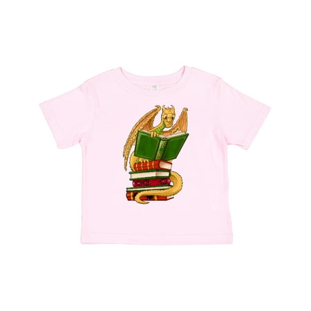 

Inktastic Well-Read Cute Gold Dragon Reading Books Gift Toddler Boy or Toddler Girl T-Shirt