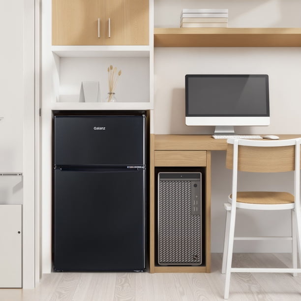 Galanz 3.1 Cu ft Two Door Mini Fridge, Black, Reversible Doors