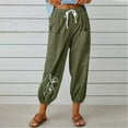 thumbnail image 2 of DeHolifer Womens Pants Linen 2024 Lightweight High Waisted Capris Pants Casual Loose Wide Leg Trousers with Pockets Army Green XL, 2 of 4