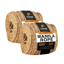 Manila Rope - 3/8 Inch Rope 600' - 3 Strand Cordage Twisted Braided Rope - Thick Natural Fiber Rope for, Marine, Decorative Rope for Crafts, Porch Column, Outdoor Pole Wrap, Tree Rope Swing 2 Pack