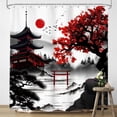 thumbnail image 2 of LIGHTINHOME Japanese Cherry Blossom Shower Curtain 72Wx72H Inches Watercolor Black Red Floral Asian Chinese Mountain Sun Anime Cloth Fabric Waterproof Polyester Bathroom Home Decor Set with Hooks, 2 of 6