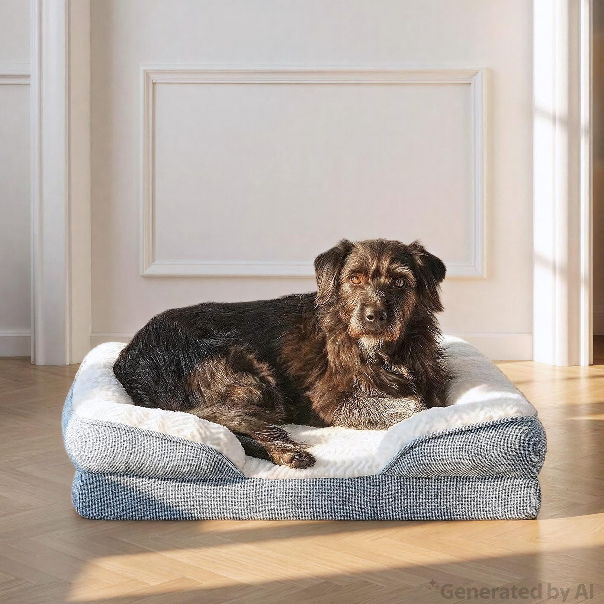 Vibrant Life Small Orthopedic Bolster Dog Bed, Blue, 23" x 28"
