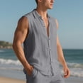 thumbnail image 5 of Men's Sleeveless Beach Shirts Vest Summer Button Up Tank Tops Casual Solid Color Tank Shirt with Pocket Gray 2XL, 5 of 9