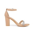 thumbnail image 3 of BLISSFUL STEP Women's Sandals Rhinestone Chunky Heel Ankle Strap Open Toe Party Shoes Nude 9, 3 of 7