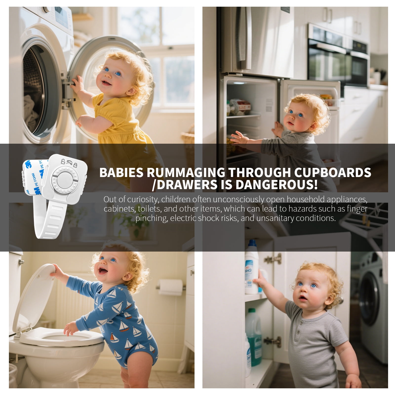 Baby Safety Cabinet Locks Adjustable Strap Latches Child Proof Locks for Fridge Drawers Cupboards Secure Home Childproofing
