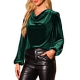 thumbnail image 4 of INSPIRE CHIC Women's Vintage Velvet Blouse Cowl Neck Lantern Long Sleeve Tops M Dark Green, 4 of 6