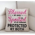 thumbnail image 3 of Blessed by God Spoiled by My Husband Cotton Burlap Linen Throw Pillow Case Cushion Cover Sofa Outdoor Decorative Square 18X18 Inches, 3 of 4