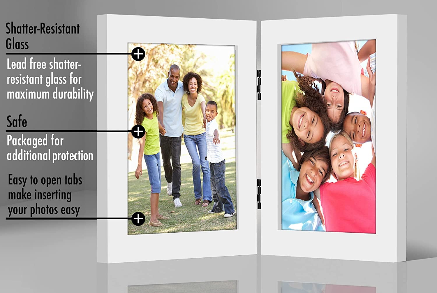 Americanflat 4x6 Inch Hinged Picture Frame with Glass Front - Displays 2 4x6 Inch Pictures, Stands Vertically on Desktop or Table Top , White
