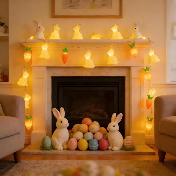 Easter String Lights with Plastic Bunny Carrot Decor, Multicolor Fairy Lights 150cm