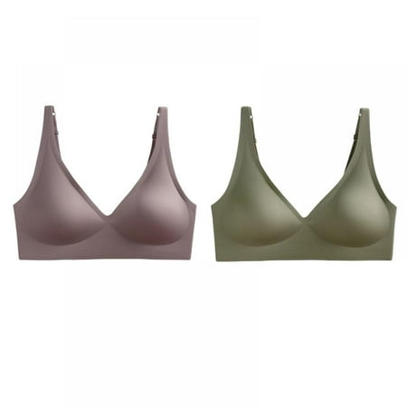

Women Seamless Push up Bra Padded Soft Underwire T-shirt Bras - V Neck Soft and Light Basic Bras for Women Everyday Comfortable Bras(2-Packs)