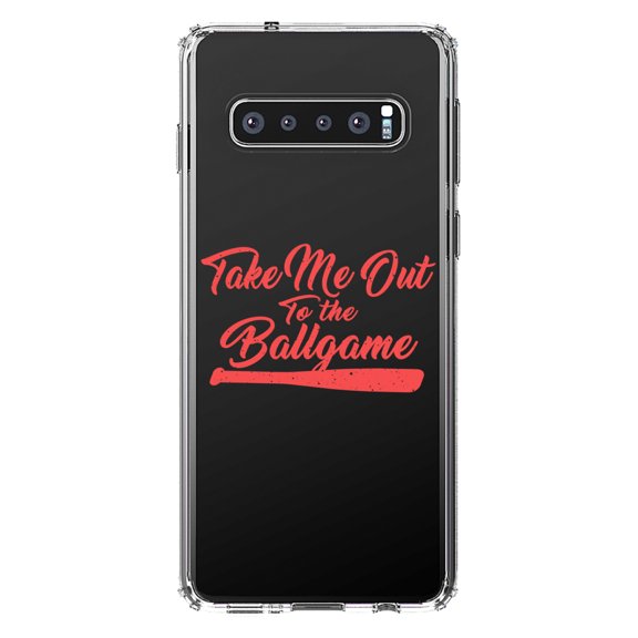 DistinctInk Clear Shockproof Hybrid Case for Samsung Galaxy S10  PLUS (6.4" Screen) - TPU Bumper Acrylic Back Tempered Glass Screen Protector - Take Me Out to the Ballgame Baseball