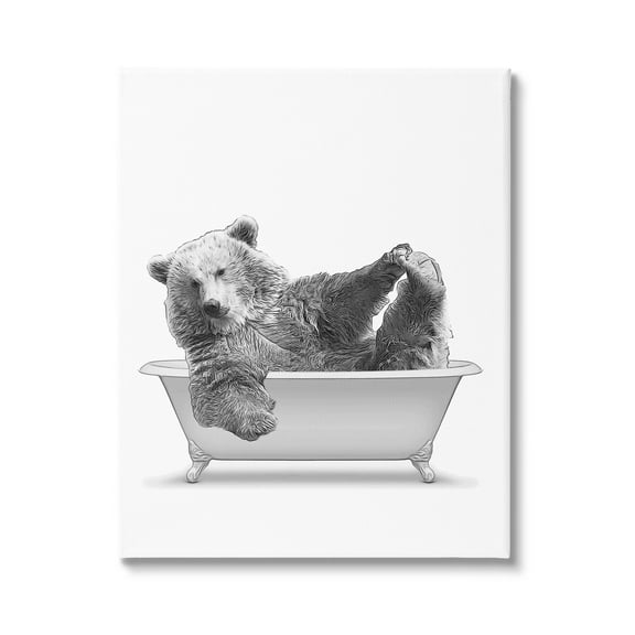 Stupell Industries Bear Playing In Bath Wildlife Animals & Insects Painting Gallery Wrapped Canvas Print Wall Art