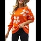 thumbnail image 3 of Suéter de Mujer de Otoño, Larga, Cuello Redondo, Jersey de Punto de Gran Tamaño, Tops Casuales con Estampados. Naranja XL, 3 of 9
