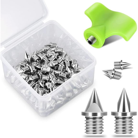 100Pcs Track Spikes Steel Wear Resistant Shoe Spikes Replacement Non-Slip Lightweight Sport Shoes Spikes with Spike Wrench for Running Hiking High Jumping Cross Country(Silver 100pc)