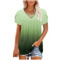 thumbnail image 5 of XYAIXT Women Summer Tops Gradient Color Pleated Fashion Casual Blouses Petal Sleeve T-shirt V Neck Crisscross Strap Tee, 5 of 6