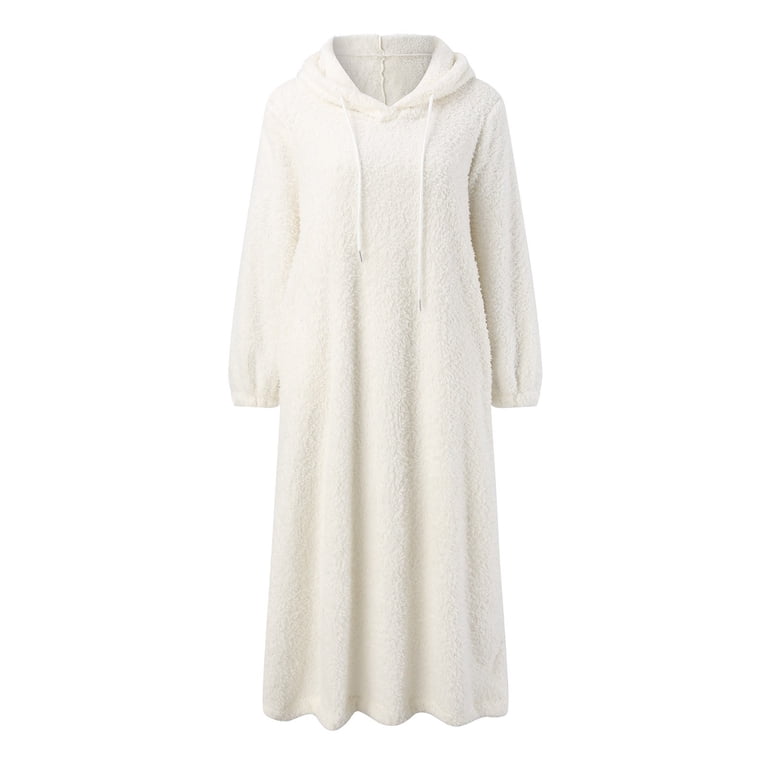 Women Sweatshirt Dress Winter Dress White Dress Midi Dress White 3/4 Length  Sleeve Pure Color Pocket Winter Fall Hooded Dresses Daily Maxi Beach Dress  Casual Maxi Dress for Women Long Floral Dresses -