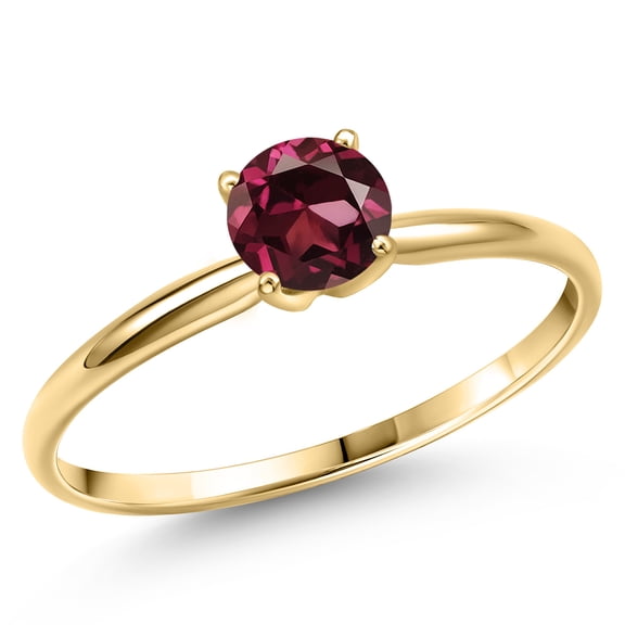 Gem Stone King 14K Yellow Gold Red Rhodolite Garnet Engagement Ring for Women | 1.00 Cttw | Round 6MM | Gemstone January Birthstone | Size 6