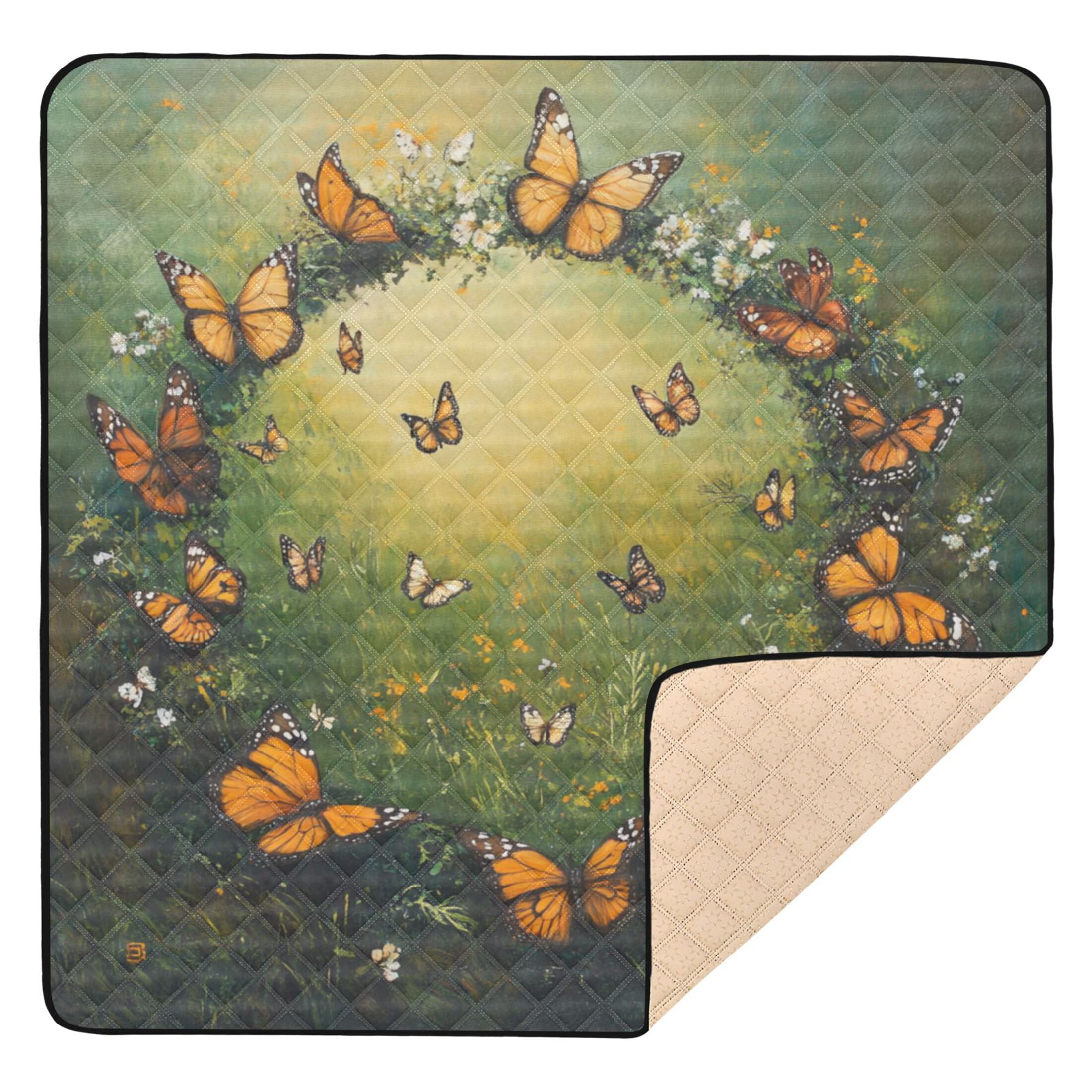WOBOGO Orange and Black Butterfly Baby Playmats Extra Large Waterproof Rollable Activity Pads for Toddlers 50×50inch