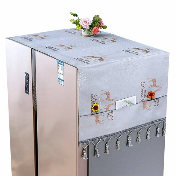 AUQ Fridge Dust Cover,Natural and Non-Toxic Material Refrigerators Cover,Easy to Clean Washing Machine Top Cover,Gray