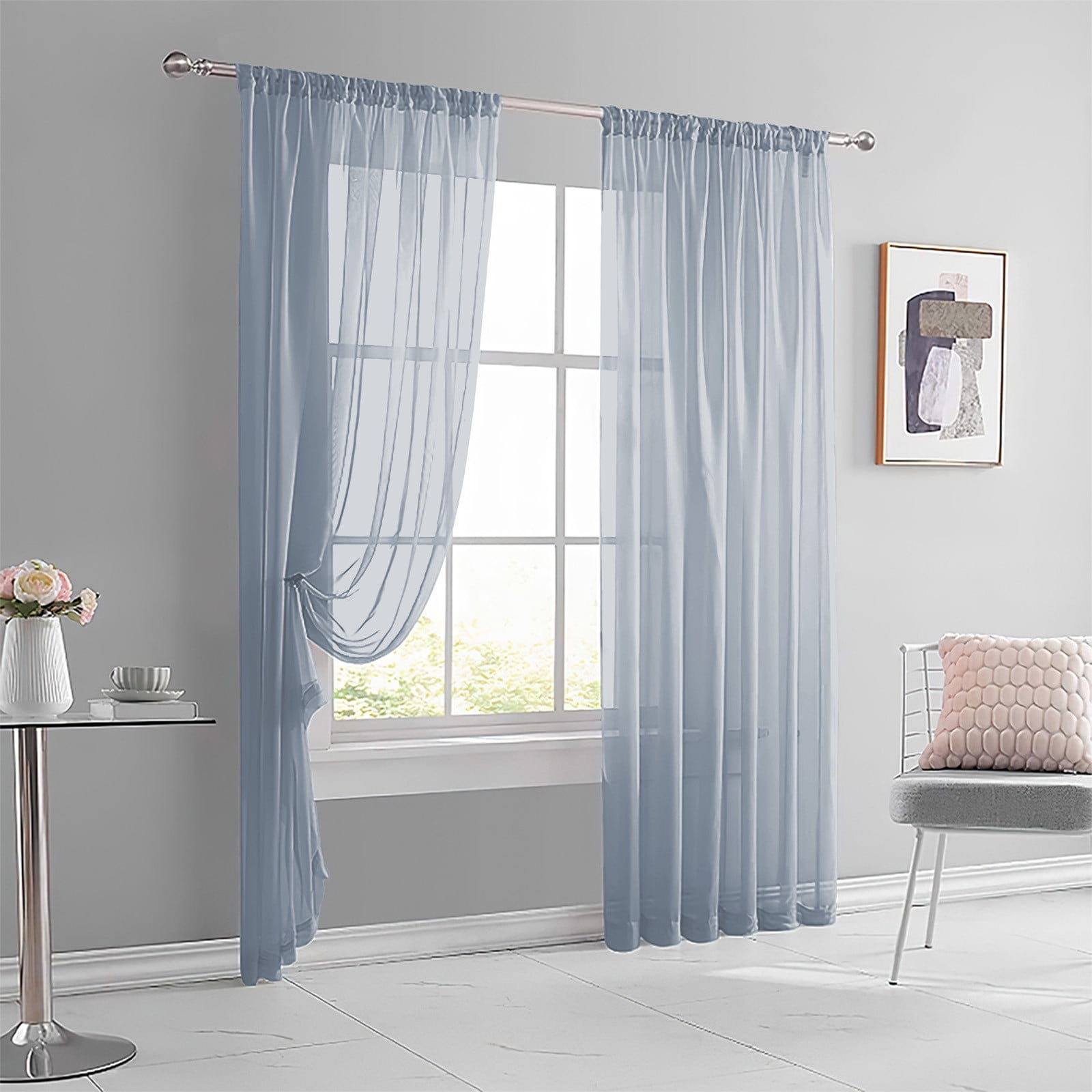 Basic Rod Pocket Sheer Voile Window Curtain Panels, Single-Panel, Kitchen Bedroom Children Living Room Yard (Gray)