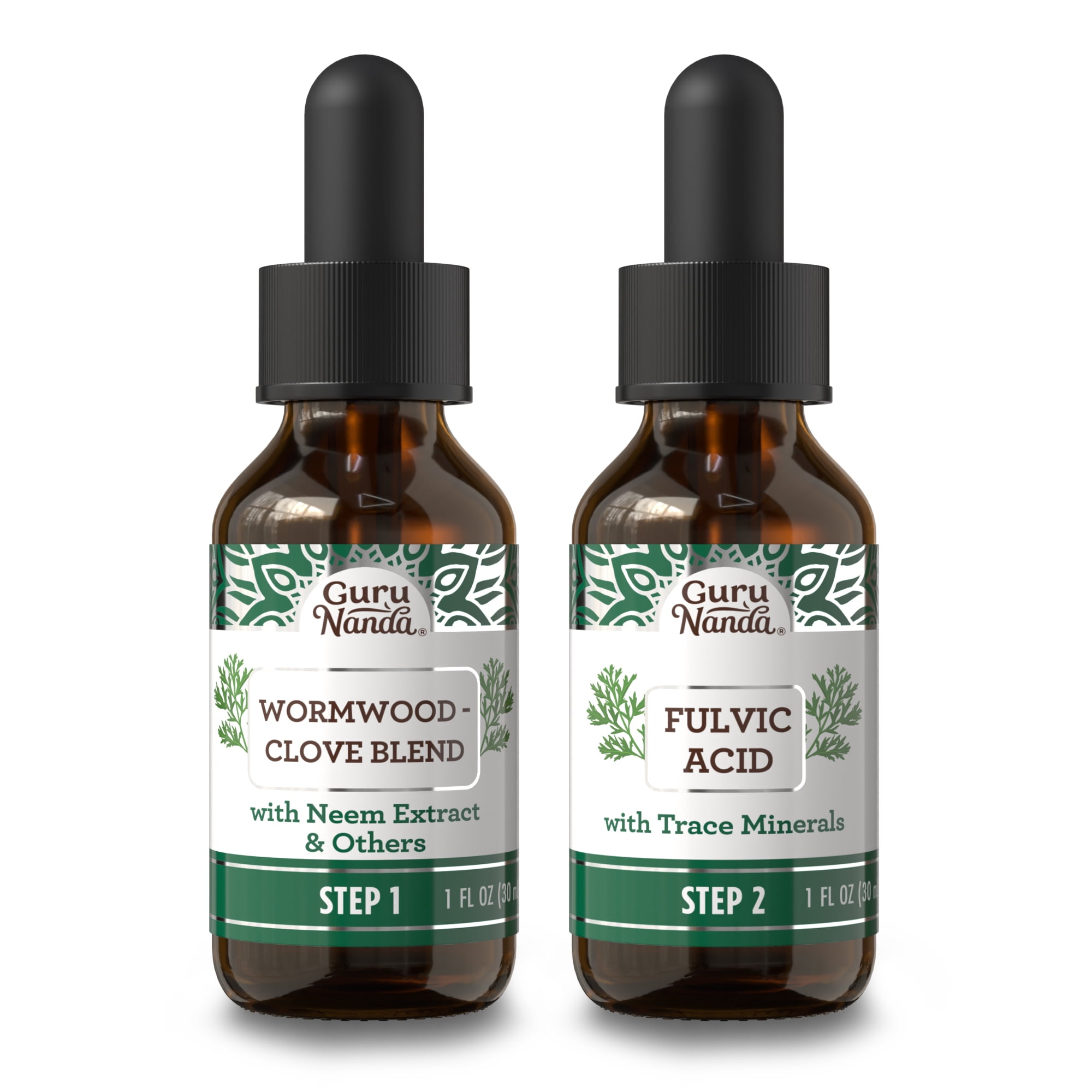GuruNanda Gutcleanse 2-Step Kit - Dietary Supplement to Help with Digestion - Blend of Fulvic Acid, Wormwood, Clove & Neem Extract, 2x1 fl oz