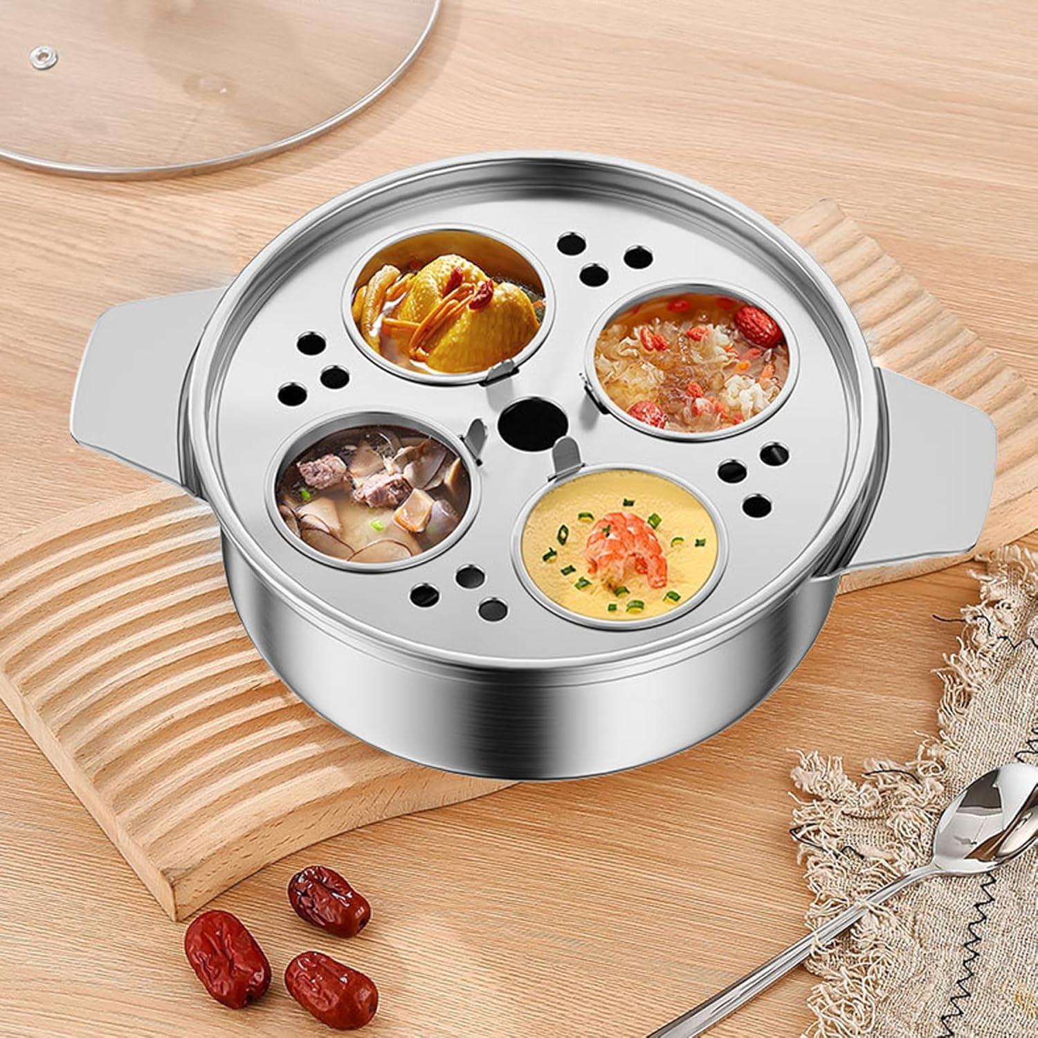 Egg Poacher ‎Stainless Steel Poached Egg Maker with 4 Cups, Nonstick Multipurpose Cooker Pot with Handle for Pots, Skillets and Pressure Cookers Poached Maker