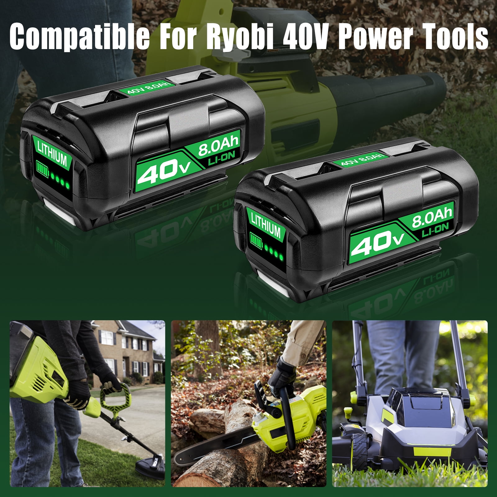 2 Pack 40V 8000mAh Replacement for Ryobi Battery Compatible with Ryobi 40v Battery Fits for Ryobi Battery 40v OP4060 OP4015 OP4026 OP40201 OP4040 OP40401 OP4050 OP40501 OP40601 with LED Indicator