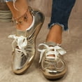 thumbnail image 4 of Women's Ballet Fashion Shiny Lace Up Sneakers Casual Comfortable Retro Flats Lightweight Breathable Skate Shoes Gold Size 6, 4 of 8