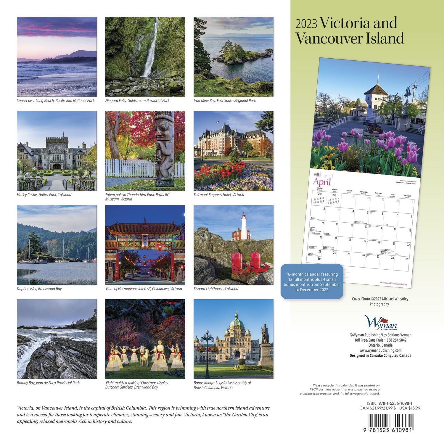 Victoria & Vancouver Island | 2023 12x24 Inch Square Wall Calendar