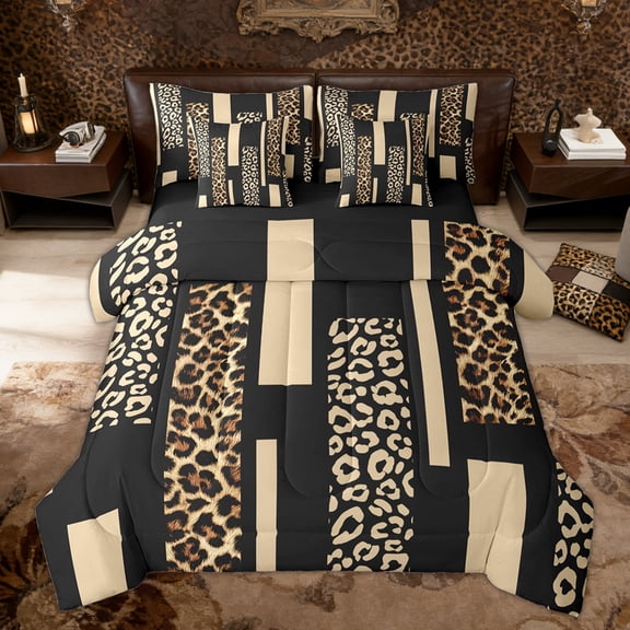 Erosebridal Abstract Cheetah Print Bedding Comforter Set, Kids Boys Girls Women Full Bedding Set, Black Reverisble, 7pcs