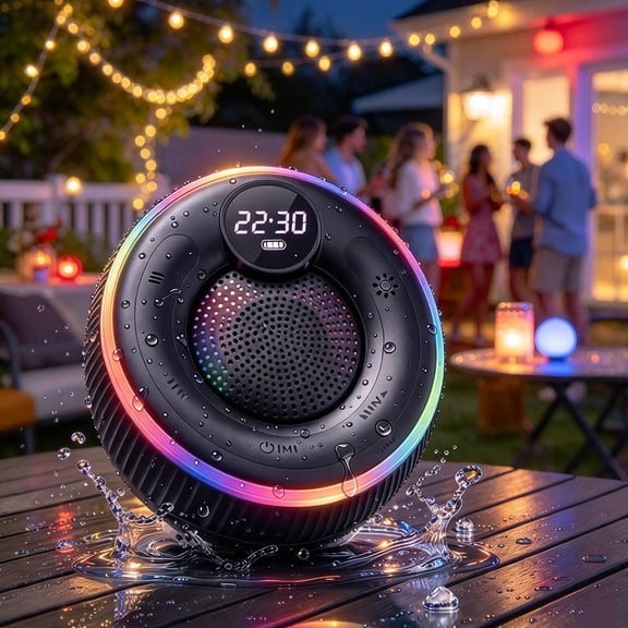 TECKNET Bluetooth Speaker, IPX7 Waterproof, Clock, RGB, 10H, Suction shower speaker, Gift