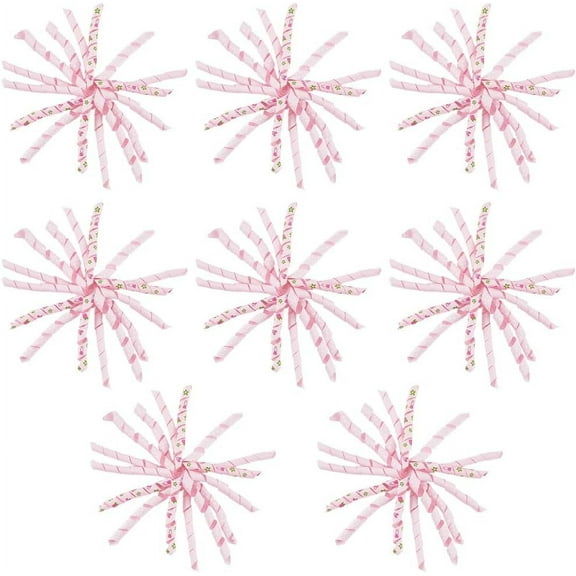 8Pcs Christmas Curly Bows Pink Gift Wrapping Self Adhesive Valentines Holiday Presents Gifts Cloth Twist Tie Bows