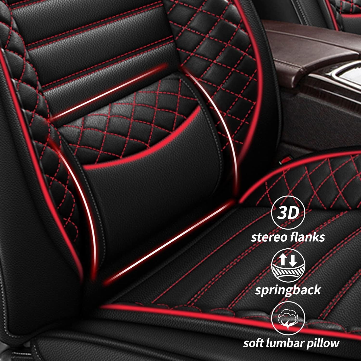 DIKSOAKR Seat Covers for Toyota Tacoma 2016-2024: Full Set 5 Seats Faux Leather Car Seat Cover Protector (2 Row 5 Seat, Black&Redline)