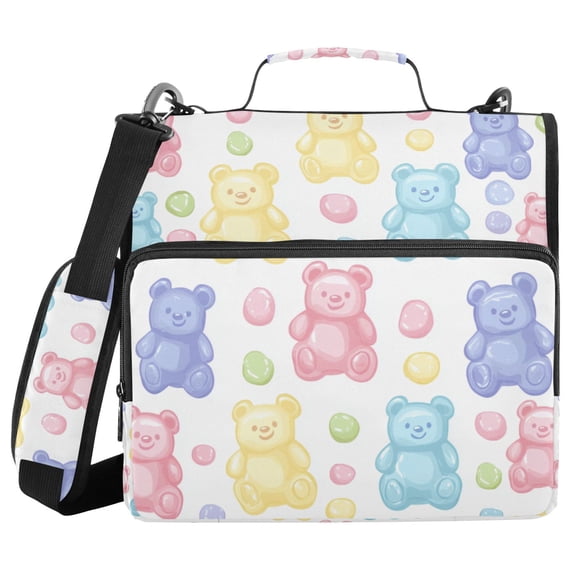 FORMRS Zipper Binder with Shoulder Strap 2-inch Ring 500 Sheet Capacity File Bag, Colorful Gummy Bears Pattern