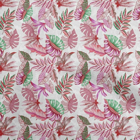 oneOone Polyester Spandex White Fabric Tropical Leaf Sewing Material Print Fabric By The Yard 56 Inch Wide