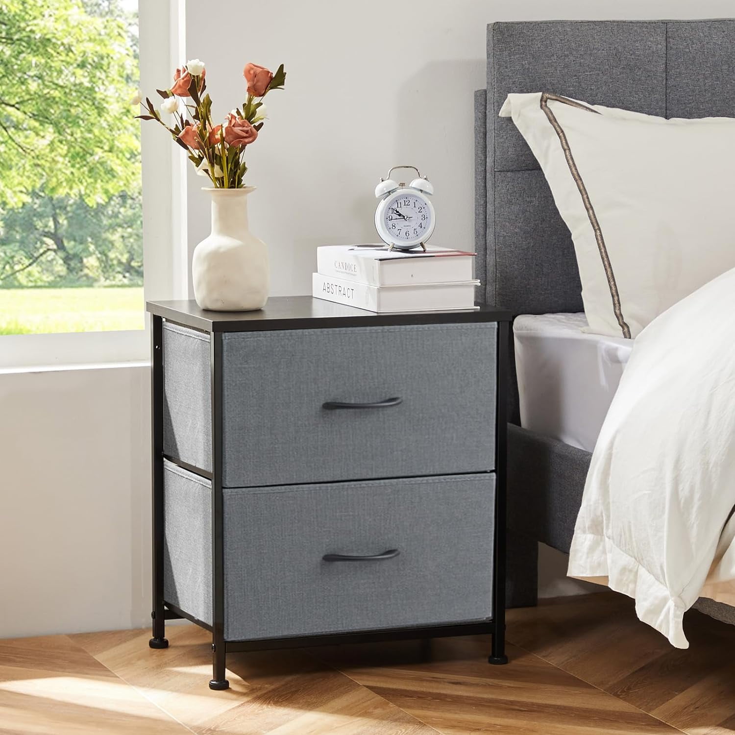 edx Nightstand Set of 2, Versatile Nightstand with 2 Drawers - Ideal for Bedroom, Living Room, Closet, Entryway, Grey