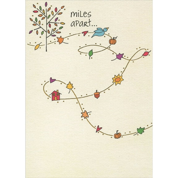 RSVP Miles Apart: Small Tree, Swirling Line, Leaves, Hearts, Pumpkins Thanksgiving Card