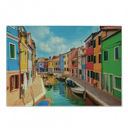 

Venice Cutting Board Colorful Buildings and Water Canal with Boats Burano Island in the Venetian Lagoon Decorative Tempered Glass Cutting and Serving Board Small Size Multicolor by Ambesonne