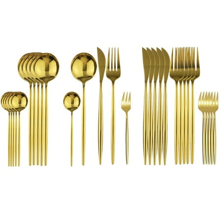 

dosili 30Pcs Rose Cutlery Set Stainless Steel Dinnerware Set Gold Dinnerware Shiny Flatware Set Dinner Knife Fork Spoon Fruit Cake Fork