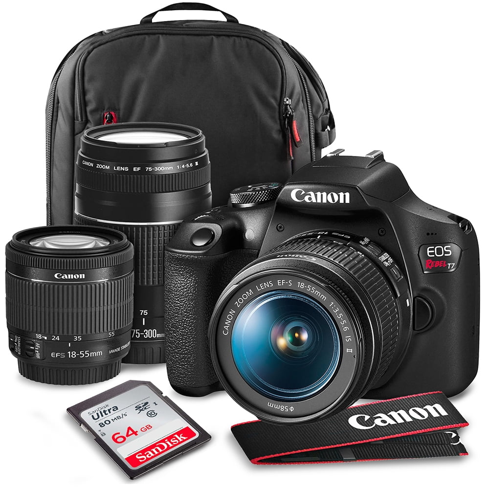 Canon T7 EOS Rebel DSLR Camera with 1855mm and 75300mm Lenses Kit and