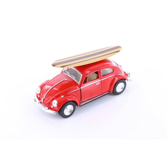 1967 Volkswagen Classic Beetle w/ Surfboard, Red - Kinsmart 5057DS1 - 1/32 scale Diecast Car