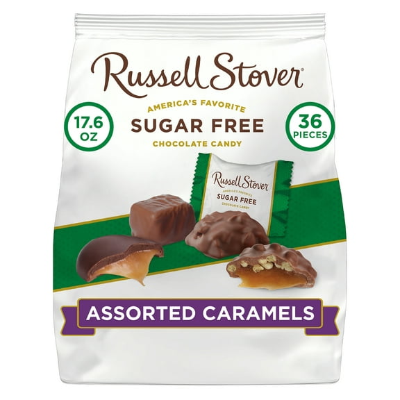 RUSSELL STOVER Sugar Free Assorted Chocolate Caramels, 17.6 oz. bag (≈ 36 pieces)