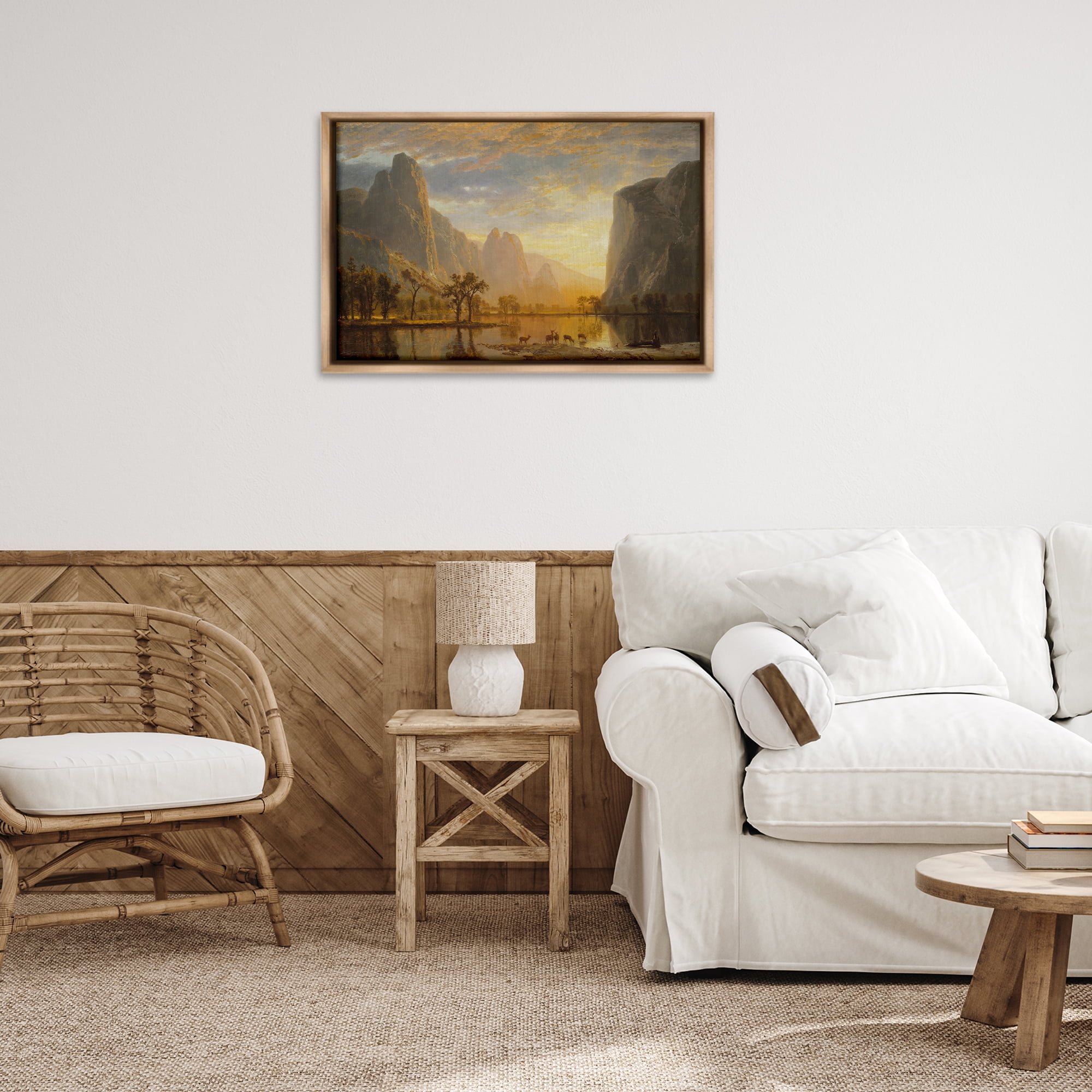 Stupell Industries Classic Bierstadt Yosemite Landscape Landscape & Nature Painting Brown Floater Framed Canvas Art Print Wall Art, 31 x 21